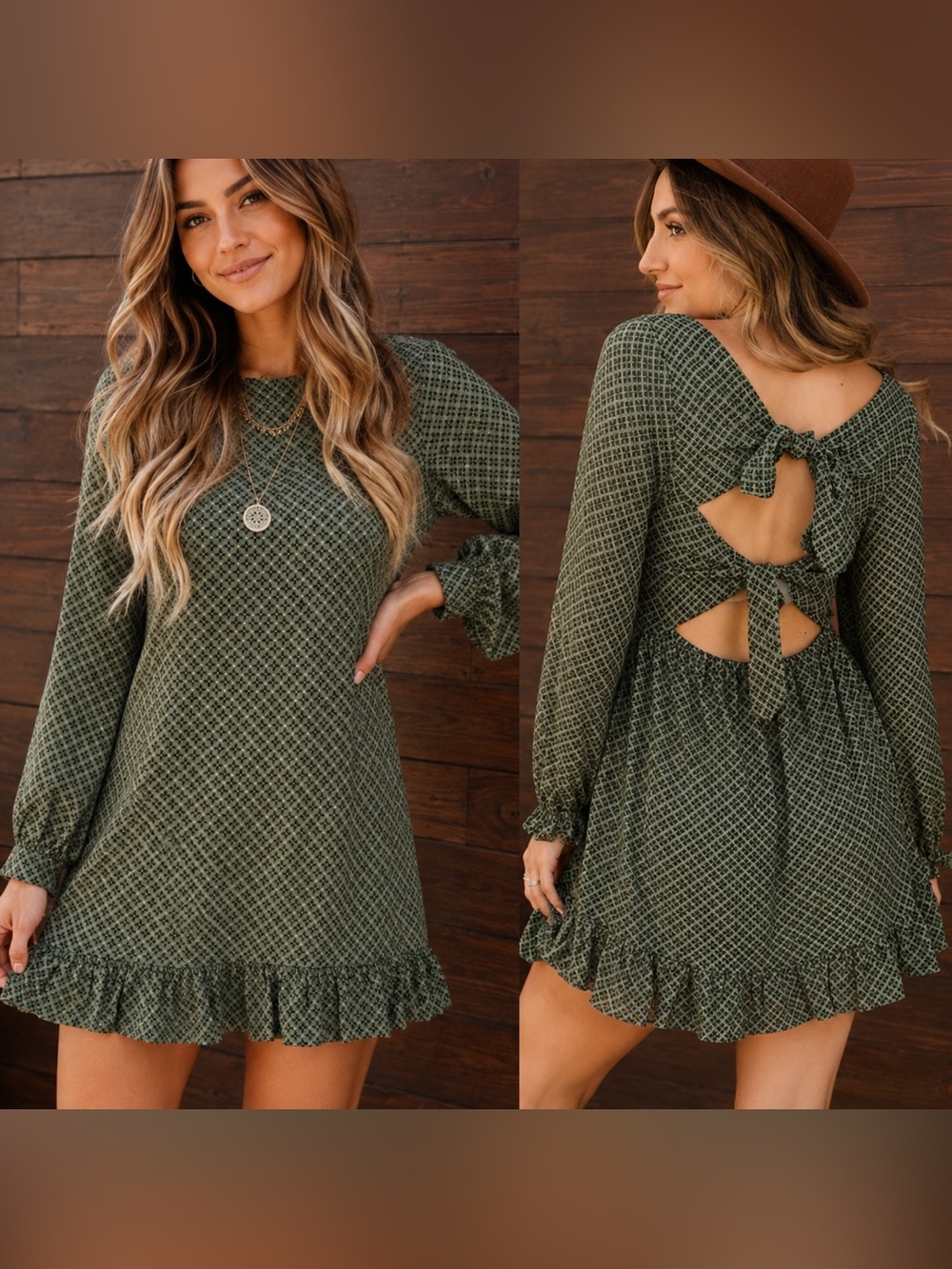 HP🎉 . Shop Hope’s PETITE/SHORT Olive Green Tie Diamond Ruffle Mini Dress